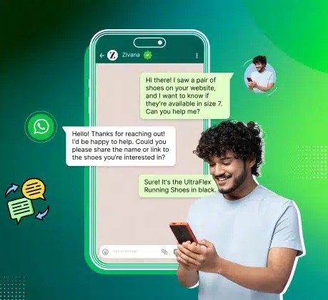 Business owner replying to customers on WhatsApp Business API